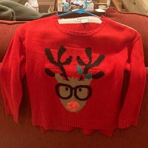 Red Reindeer Holiday Sweater. Cotton Emporium. Candy cane back Size 10/12 Kids M